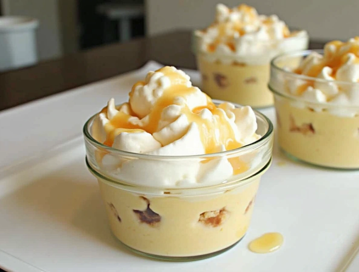 A sweet and creamy dessert with caramelized bananas.
