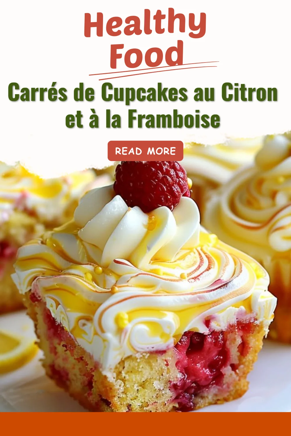 Carrés de cupcakes au citron et à la framboise, desserts gourmands