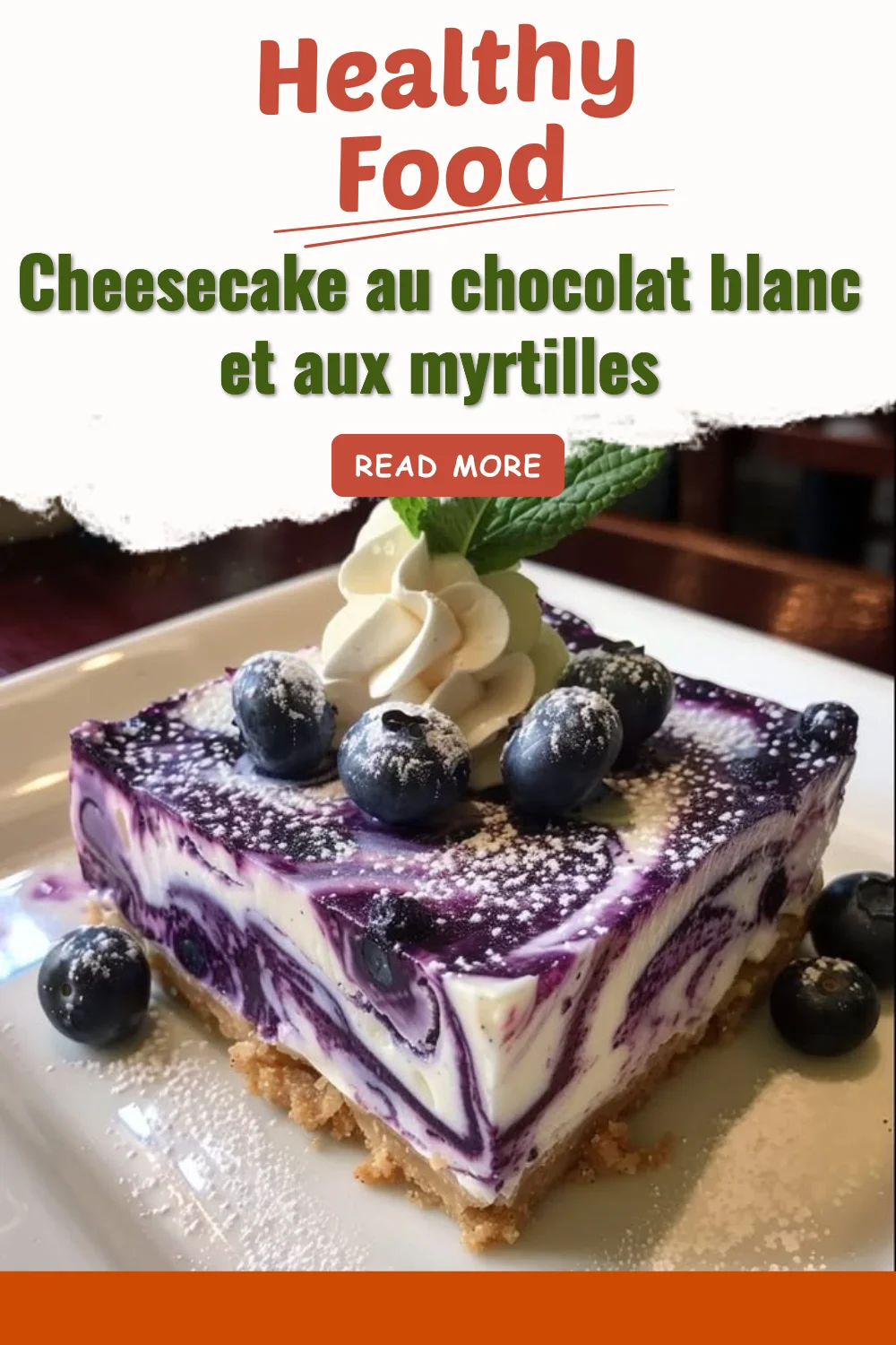 Cheesecake au chocolat blanc et aux myrtilles, dessert crémeux et gourmand.