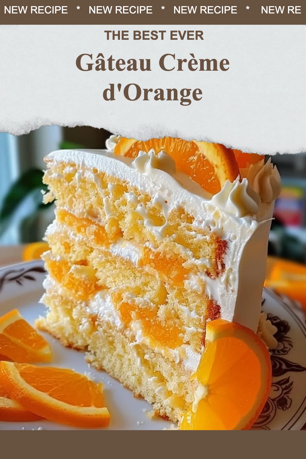 Gâteau Crème d'Orange moelleux décoré de crème orange