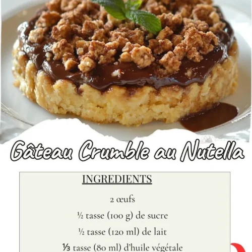 Gâteau crumble au Nutella avec une croûte croustillante et un cœur moelleux.