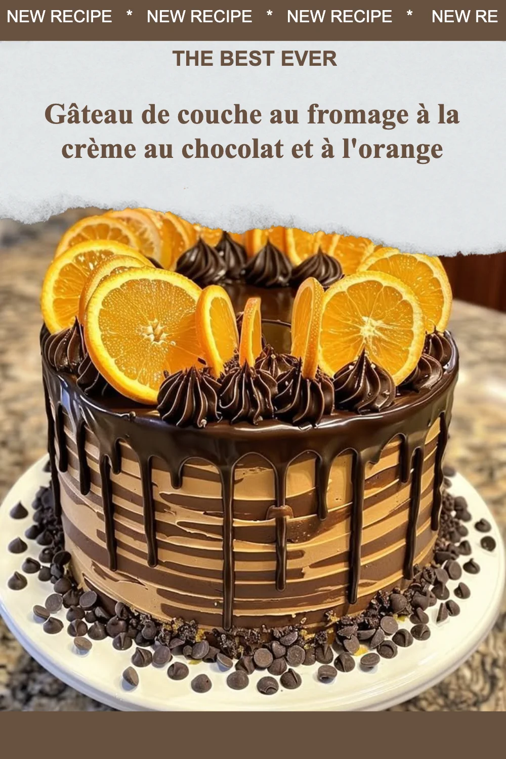 Gâteau au fromage à la crème au chocolat et à l'orange, dessert gourmand et créatif