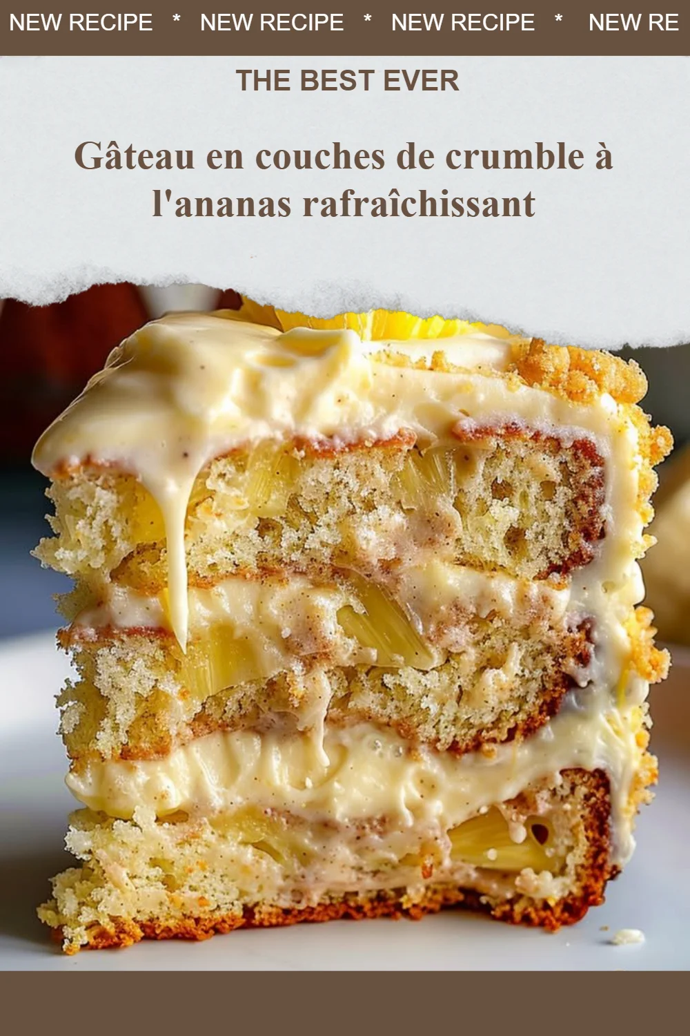 Gâteau crumble en couches à l'ananas, dessert rafraîchissant et savoureux.