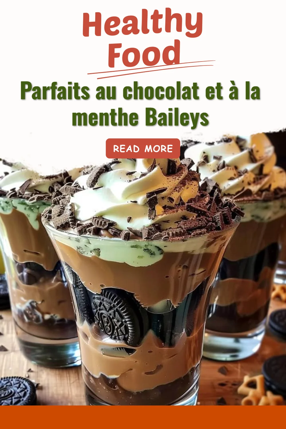 Parfaits au chocolat menthe Baileys, d'une douceur exquise et rafraîchissante.