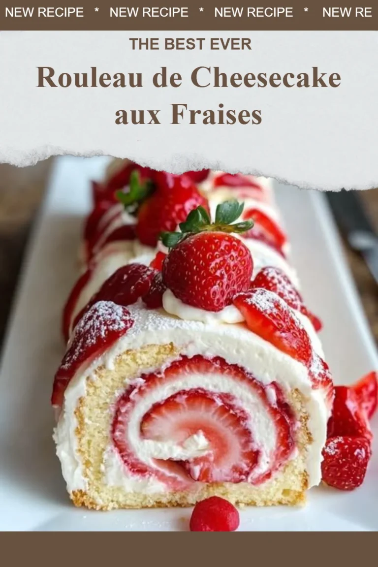 Rouleau de cheesecake aux fraises avec coulis rouge sur assiette blanche