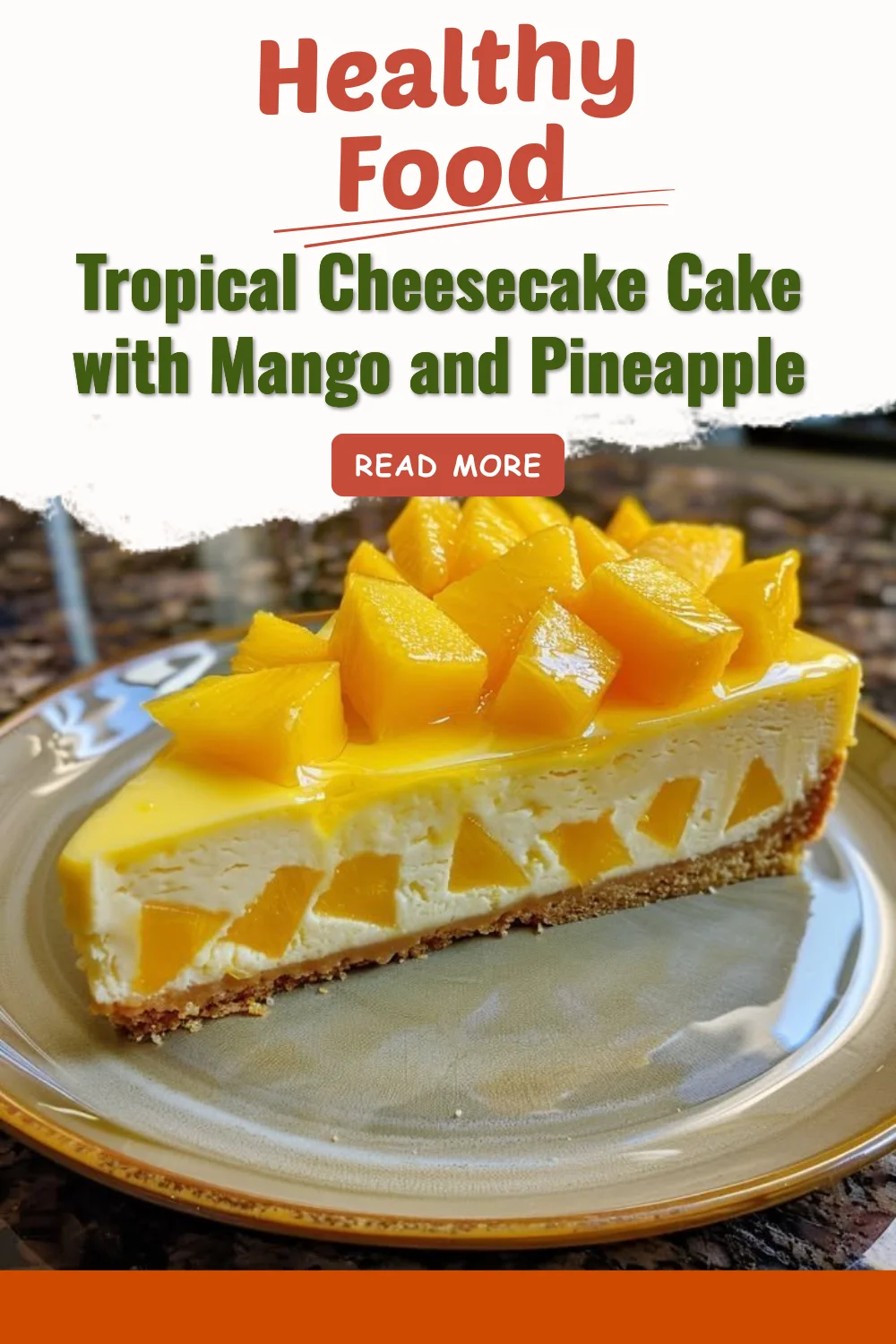 Cheesecake tropical avec mangue et ananas, dessert exotique délicieux