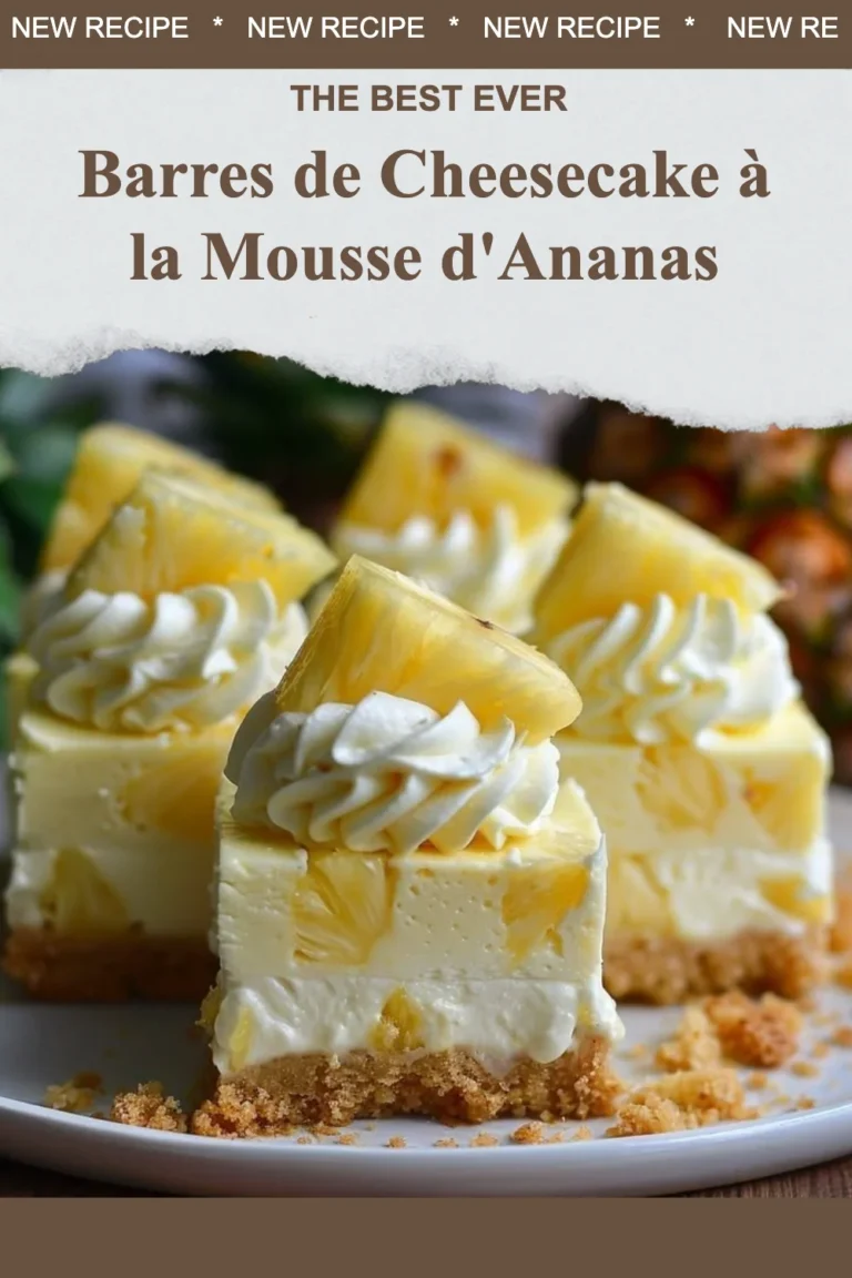 Barres de cheesecake à la mousse d'ananas, dessert crémeux et fruité.