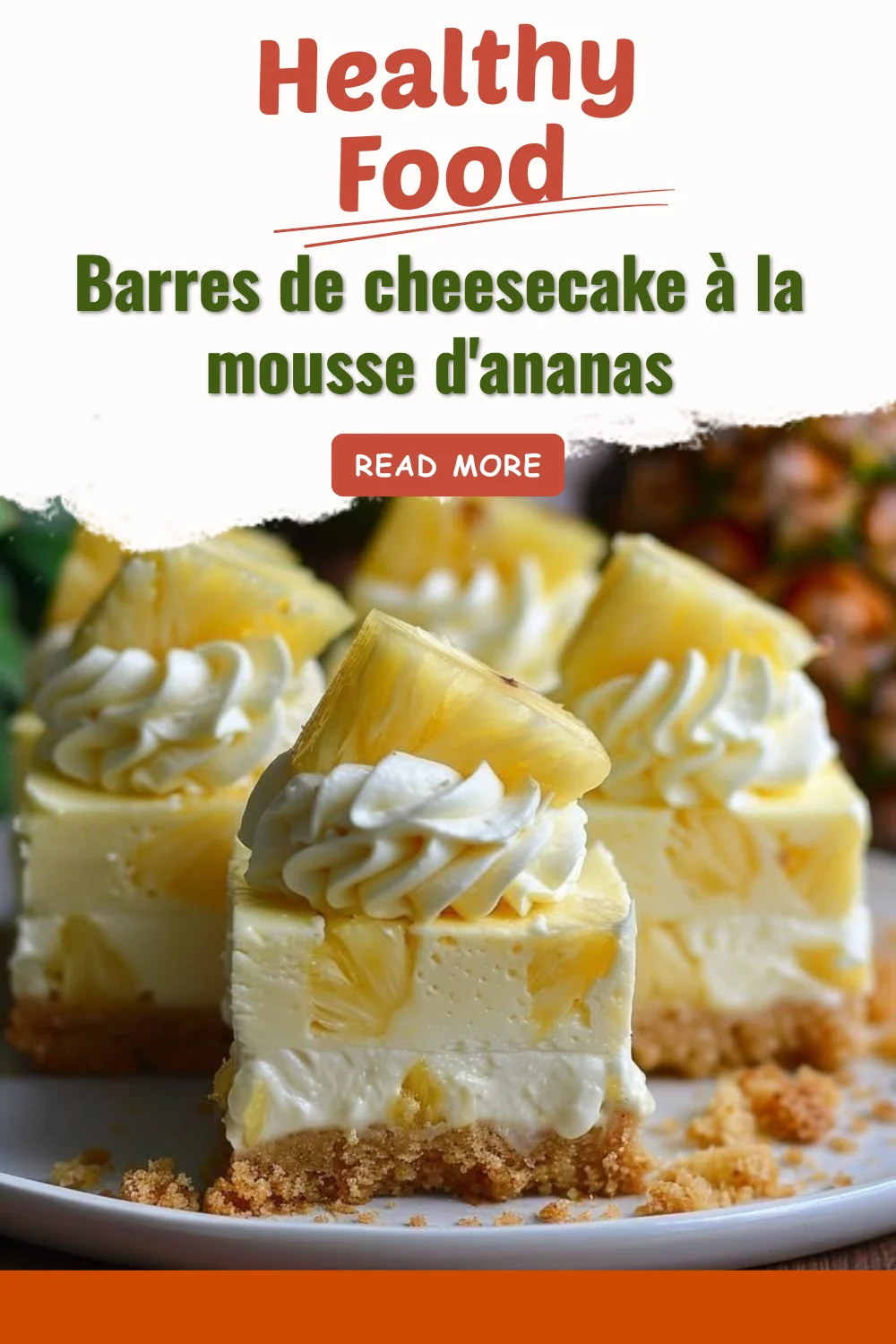 Barres de cheesecake à la mousse d'ananas, un délice sucré et crémeux.