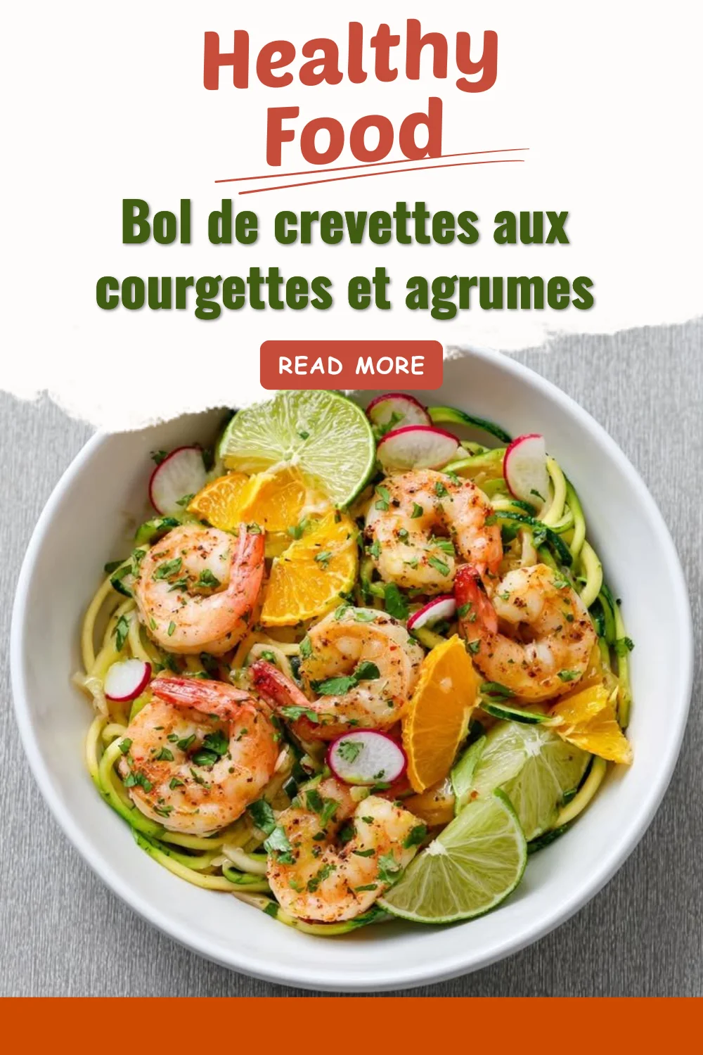 Bol de crevettes aux courgettes et agrumes, plat coloré et savoureux