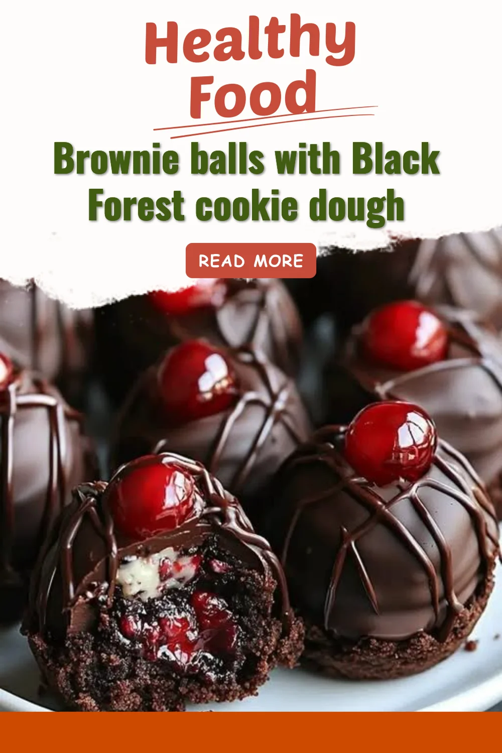Brownie balls fourrées avec pâte à cookie Black Forest sur une assiette