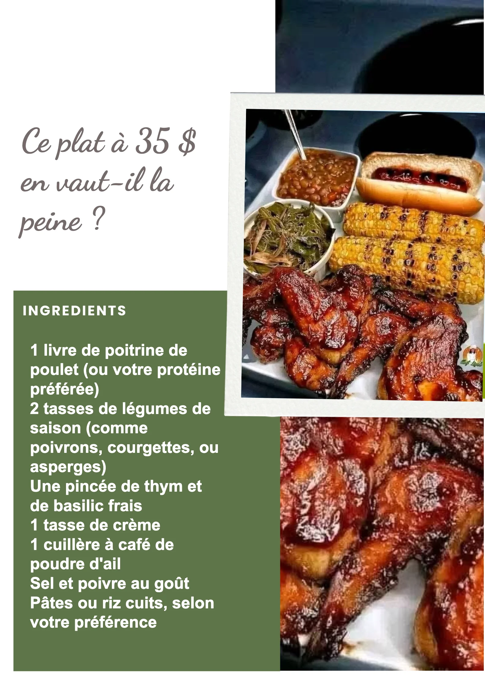 Évaluation d'un plat à 35 $ pour savoir s'il en vaut la peine