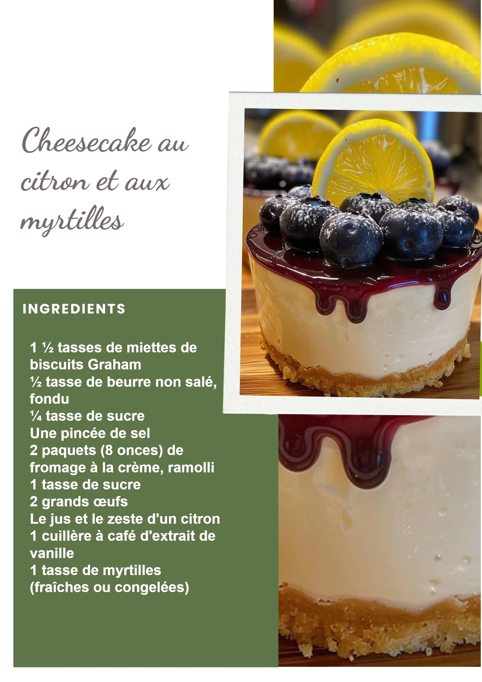 Cheesecake au citron et aux myrtilles, un dessert délicieux et rafraîchissant.