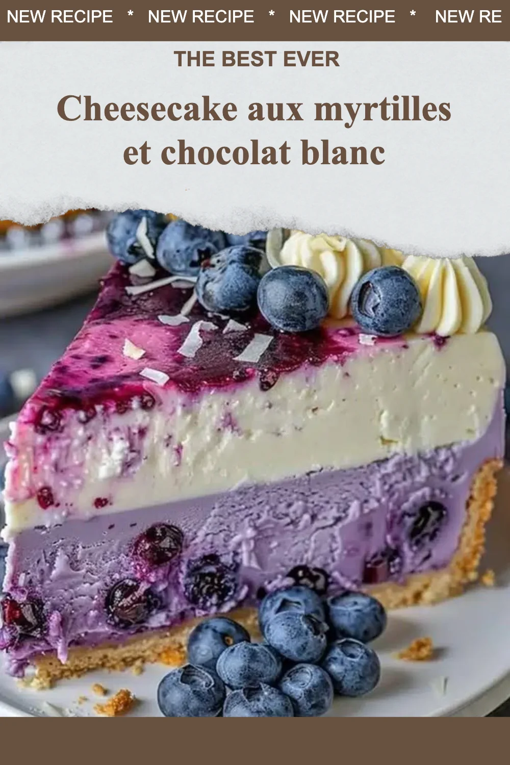 Cheesecake aux myrtilles avec une touche de chocolat blanc, dessert délicieux et crémeux