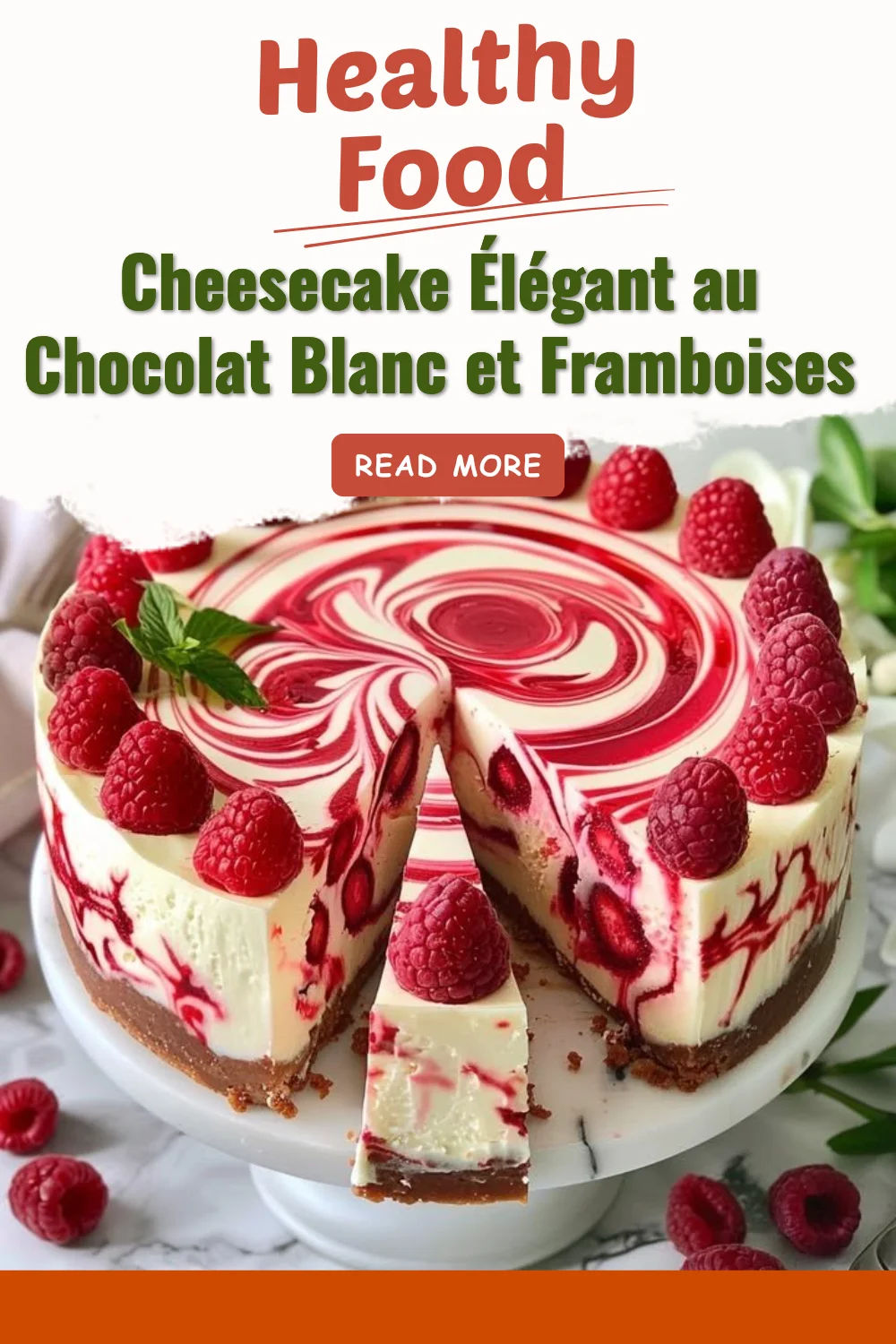 Cheesecake élégant au chocolat blanc et framboises sur une assiette