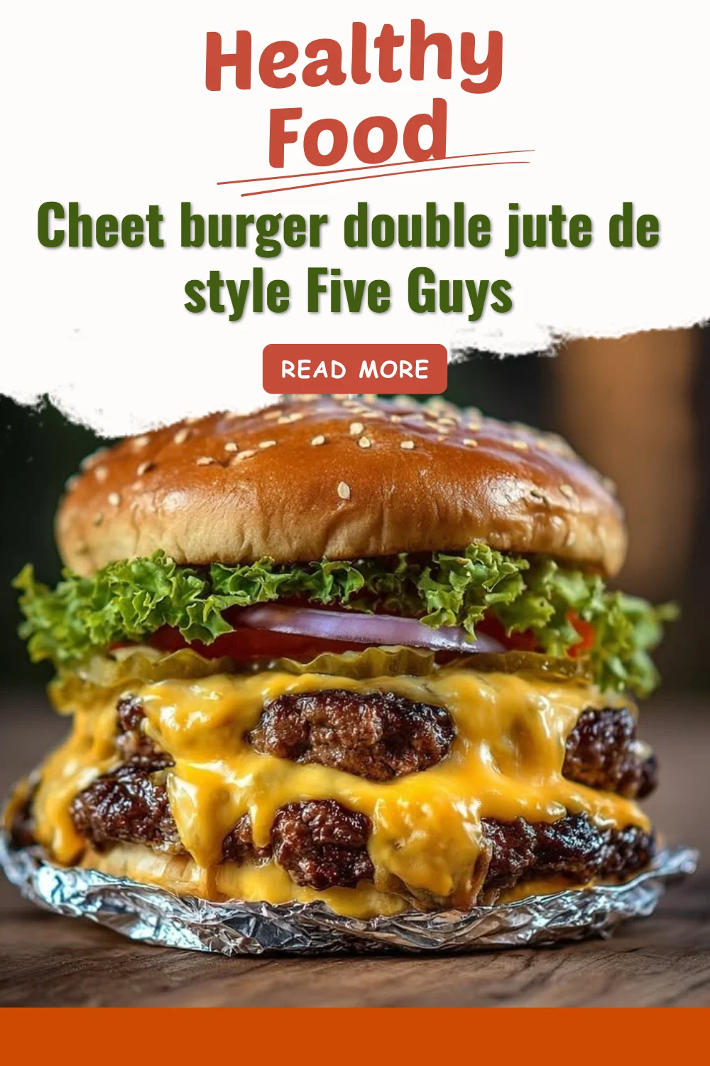 Cheet burger double jute de style Five Guys, un burger savoureux et généreux.