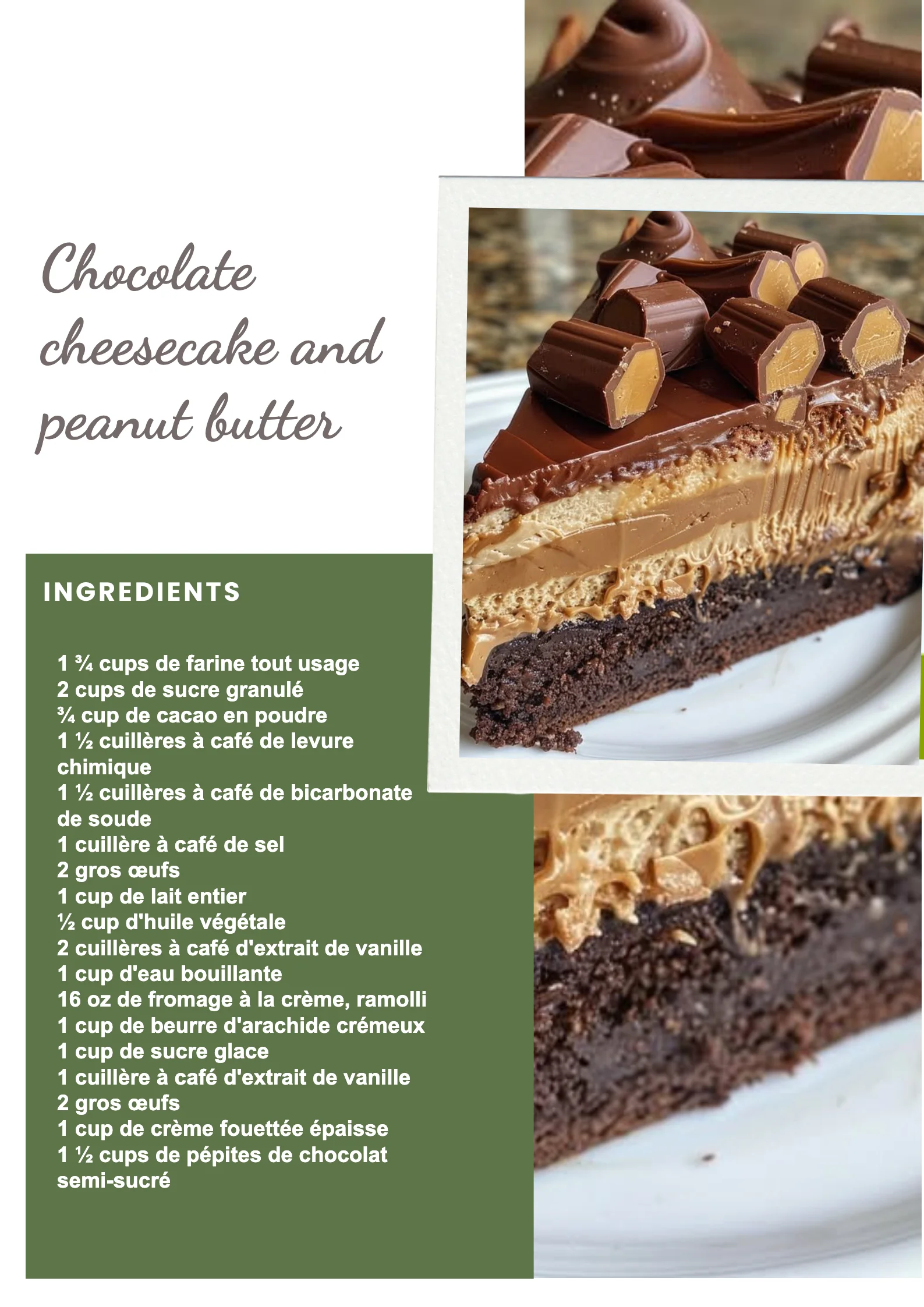 Cheesecake au chocolat avec une couche de beurre de cacahuète, dessert savoureux