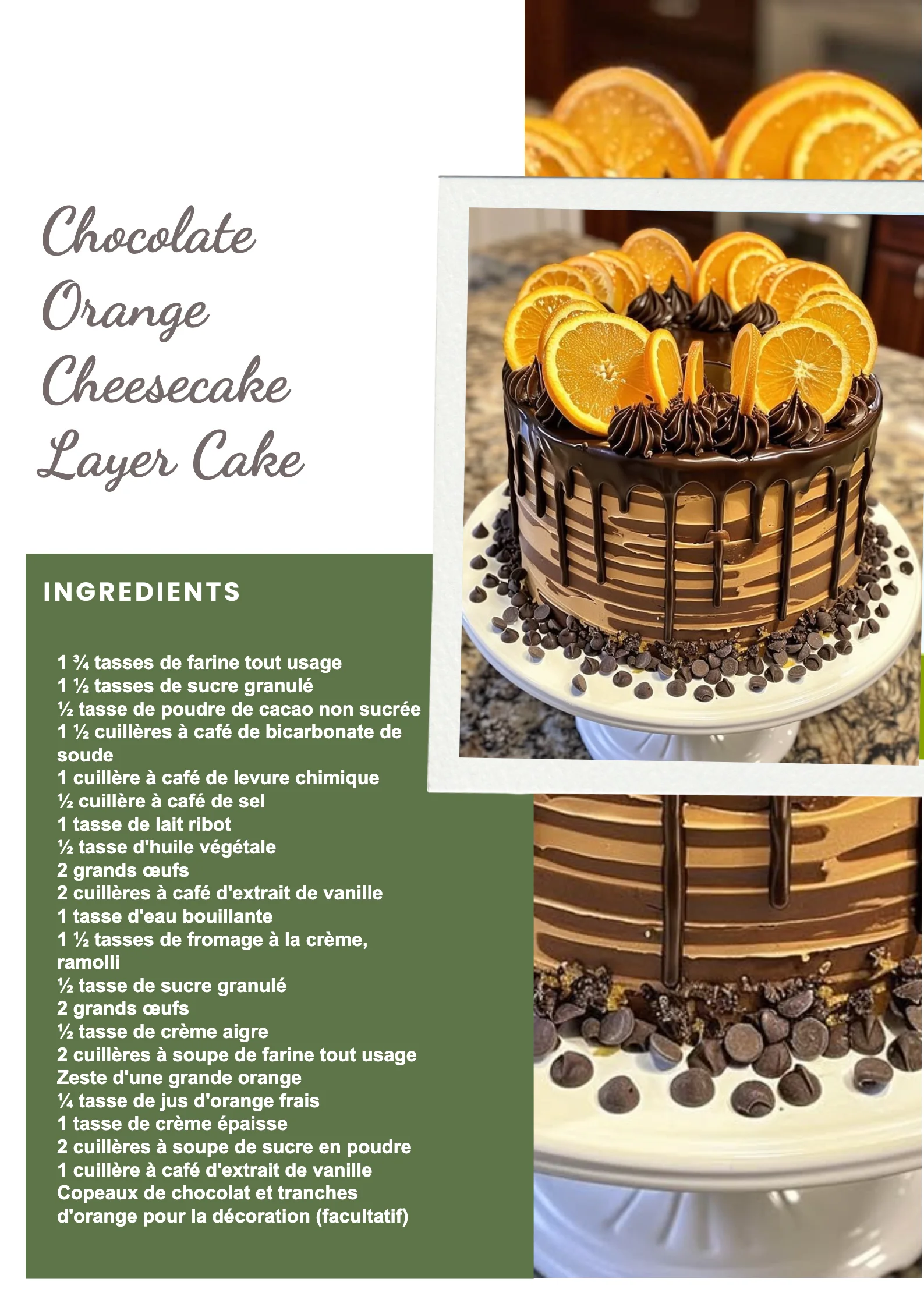 Gâteau en couches au cheesecake chocolat orange, décoratif et délicieux.