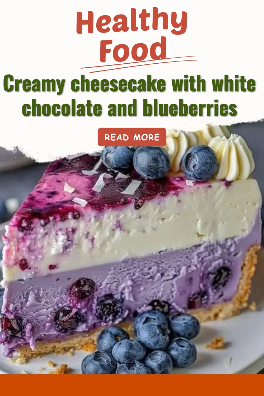 Cheesecake crémeux au chocolat blanc et myrtilles servi sur une assiette