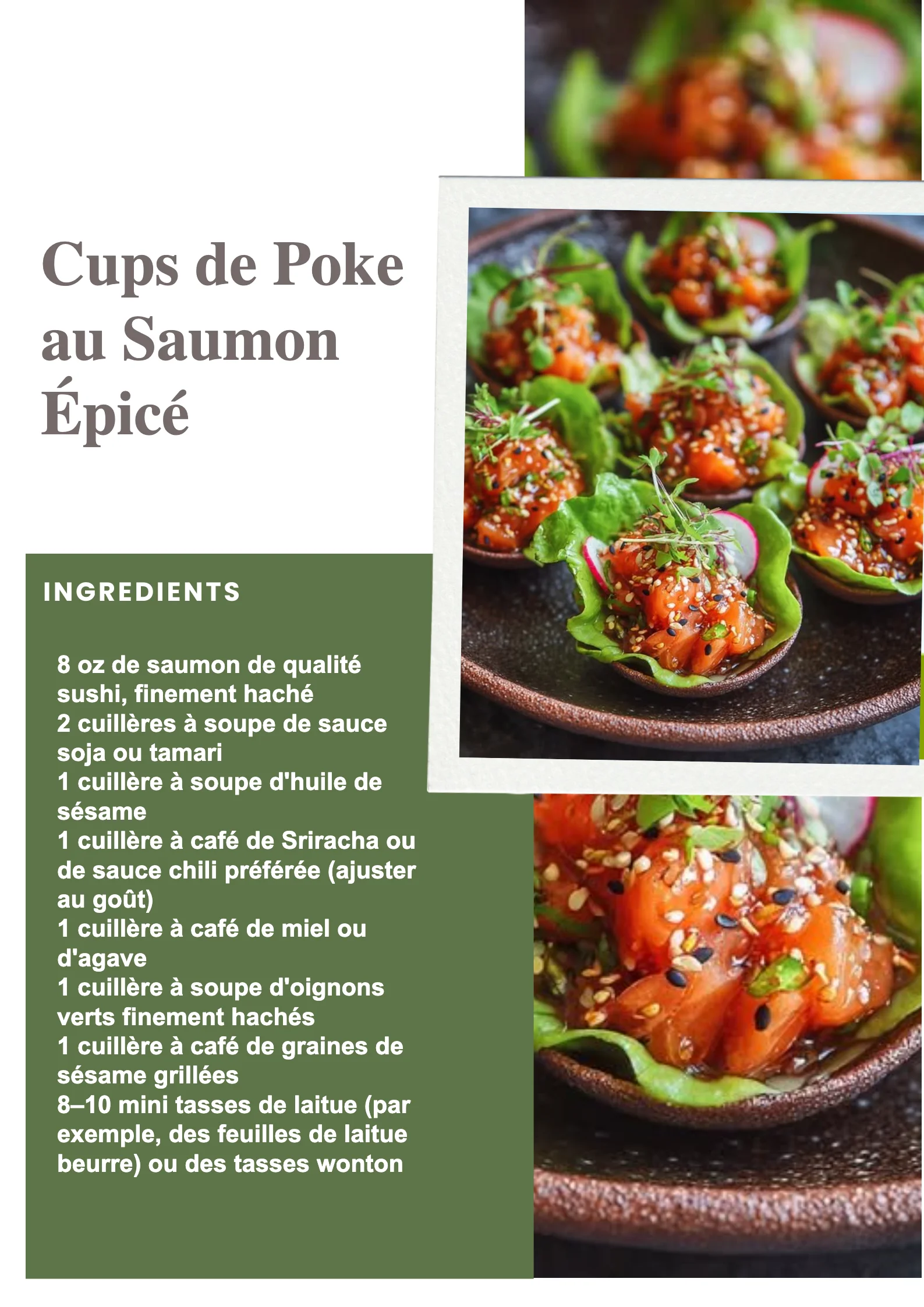 Cups de Poke au Saumon Épicé présentés dans des coupes colorées.