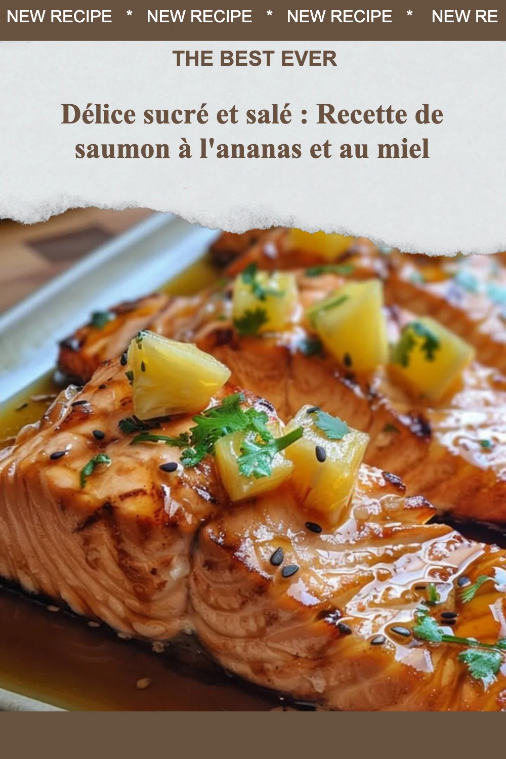 Saumon à l'ananas et miel, plat sucré-salé appétissant prêt à déguster.