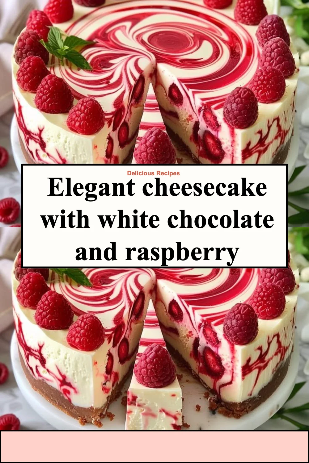 Cheesecake élégant au chocolat blanc et framboise sur une assiette décorée