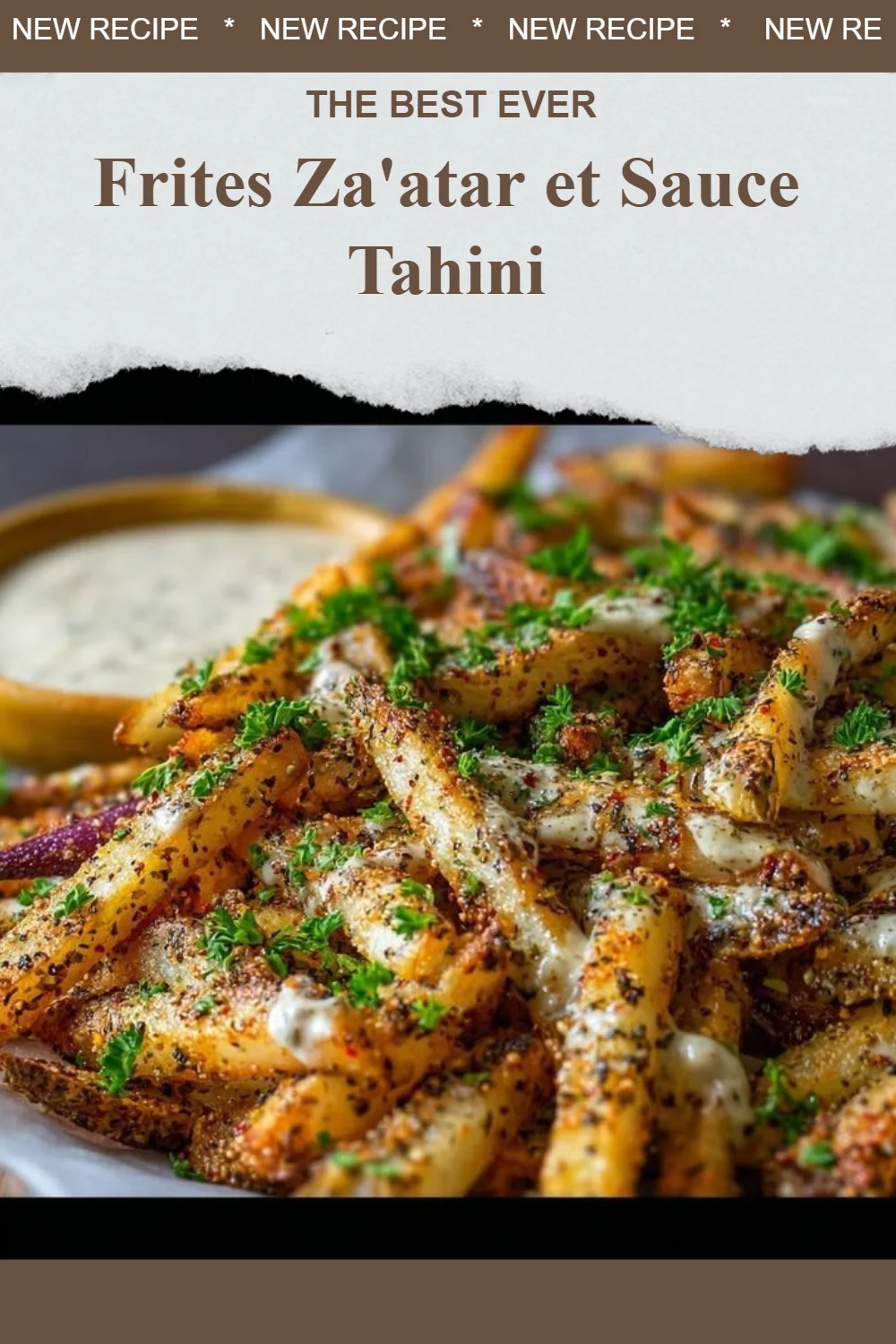 Frites Za'atar servies avec une sauce tahini onctueuse