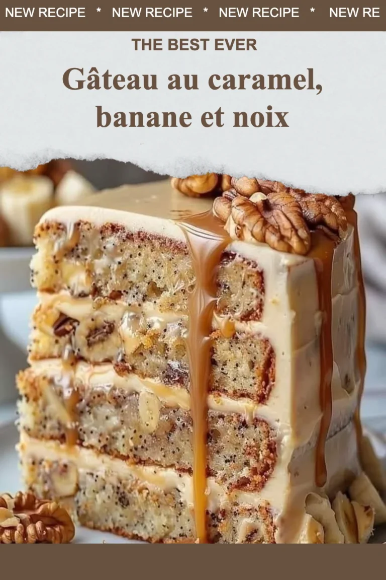 Gâteau au caramel, banane et noix, délicieux dessert fait maison.