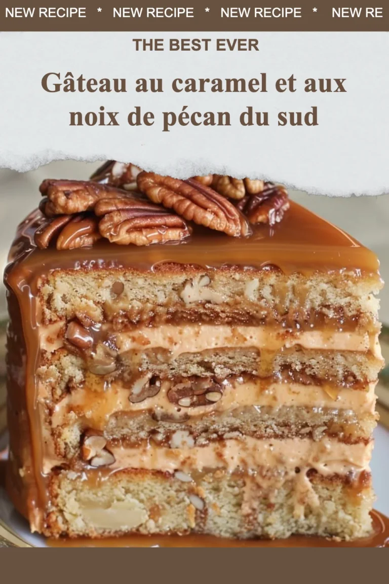 Gâteau au caramel riche avec des noix de pécan du sud sur un fond noir