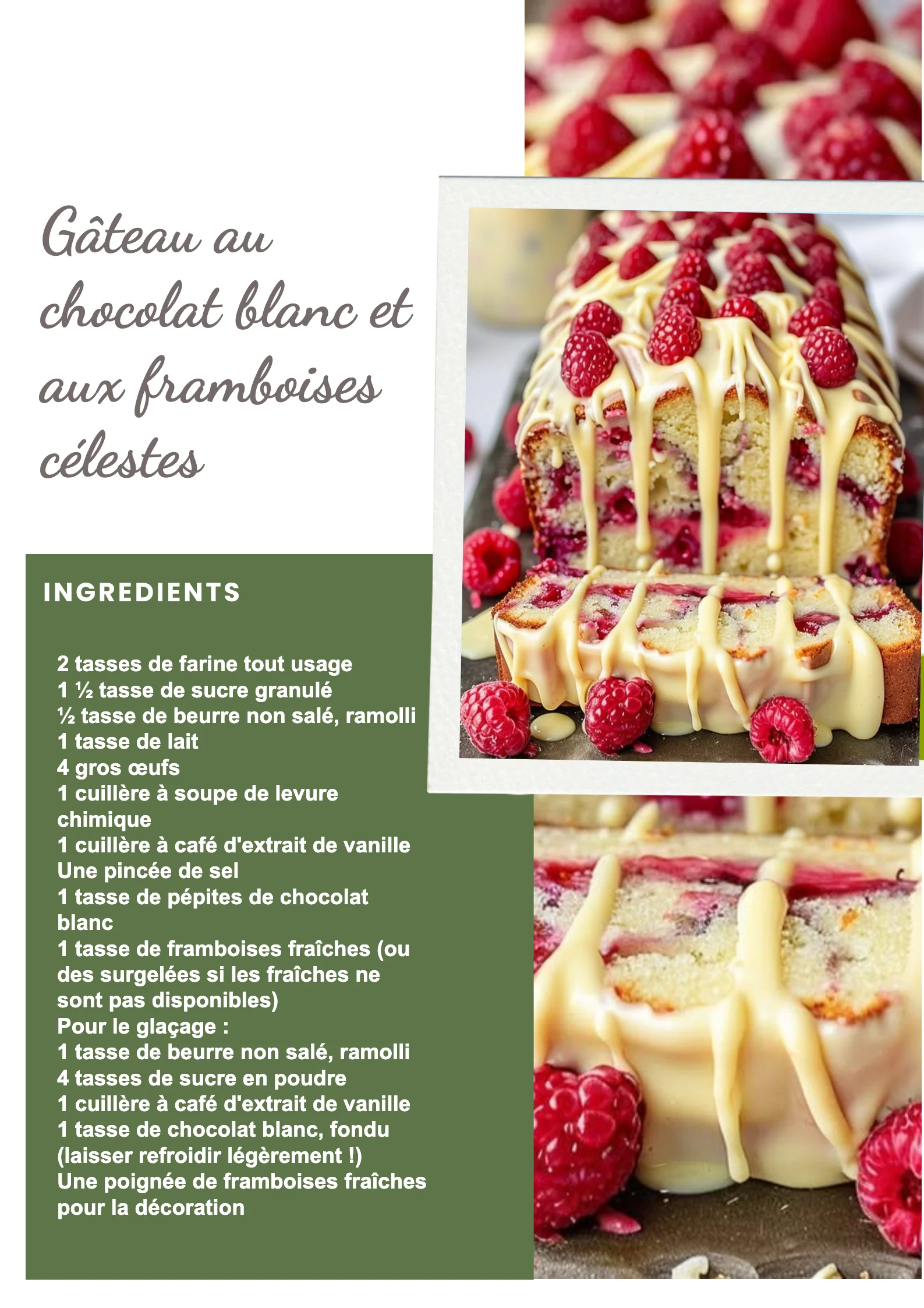 Gâteau au chocolat blanc et framboises sur une assiette élégante