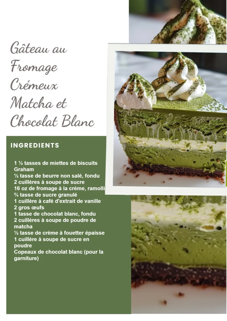 Gâteau au fromage crémeux au matcha et chocolat blanc, un dessert savoureux