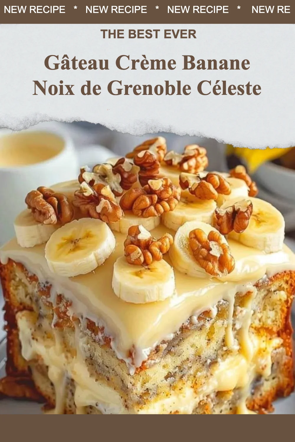 Gâteau crème banane avec noix de Grenoble, un délice sucré et moelleux