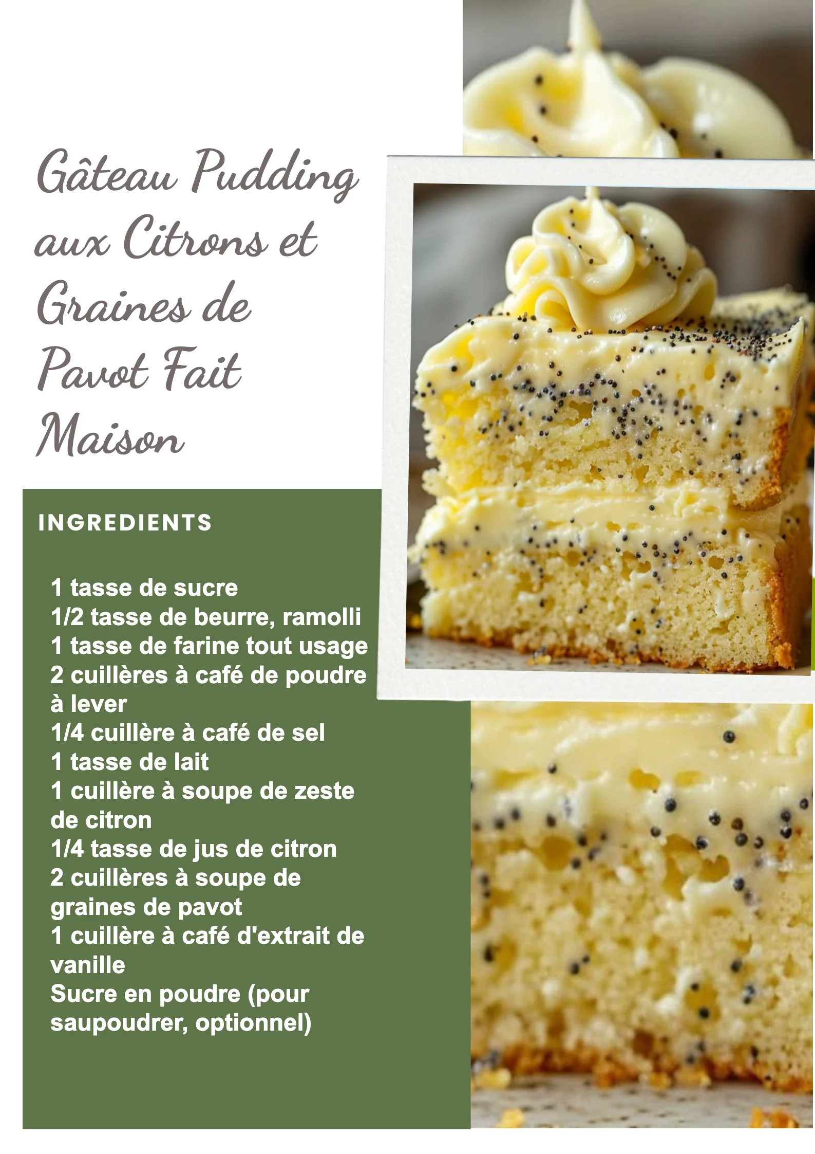 Gâteau au Citron et Graines de Pavot fait maison sur une assiette