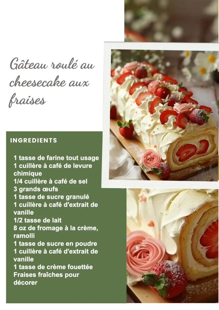 Gâteau roulé au cheesecake aux fraises, délicieusement garni et prêt à être dégusté
