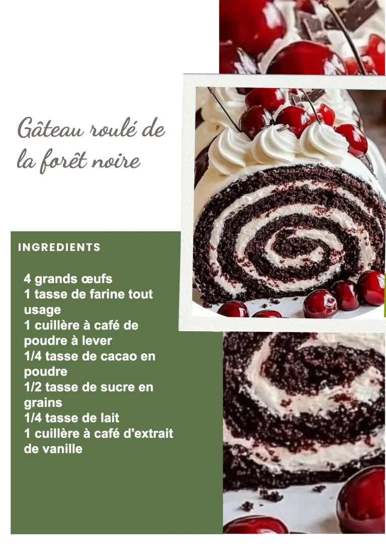Gâteau roulé de la forêt noire avec cerises et crème fouettée