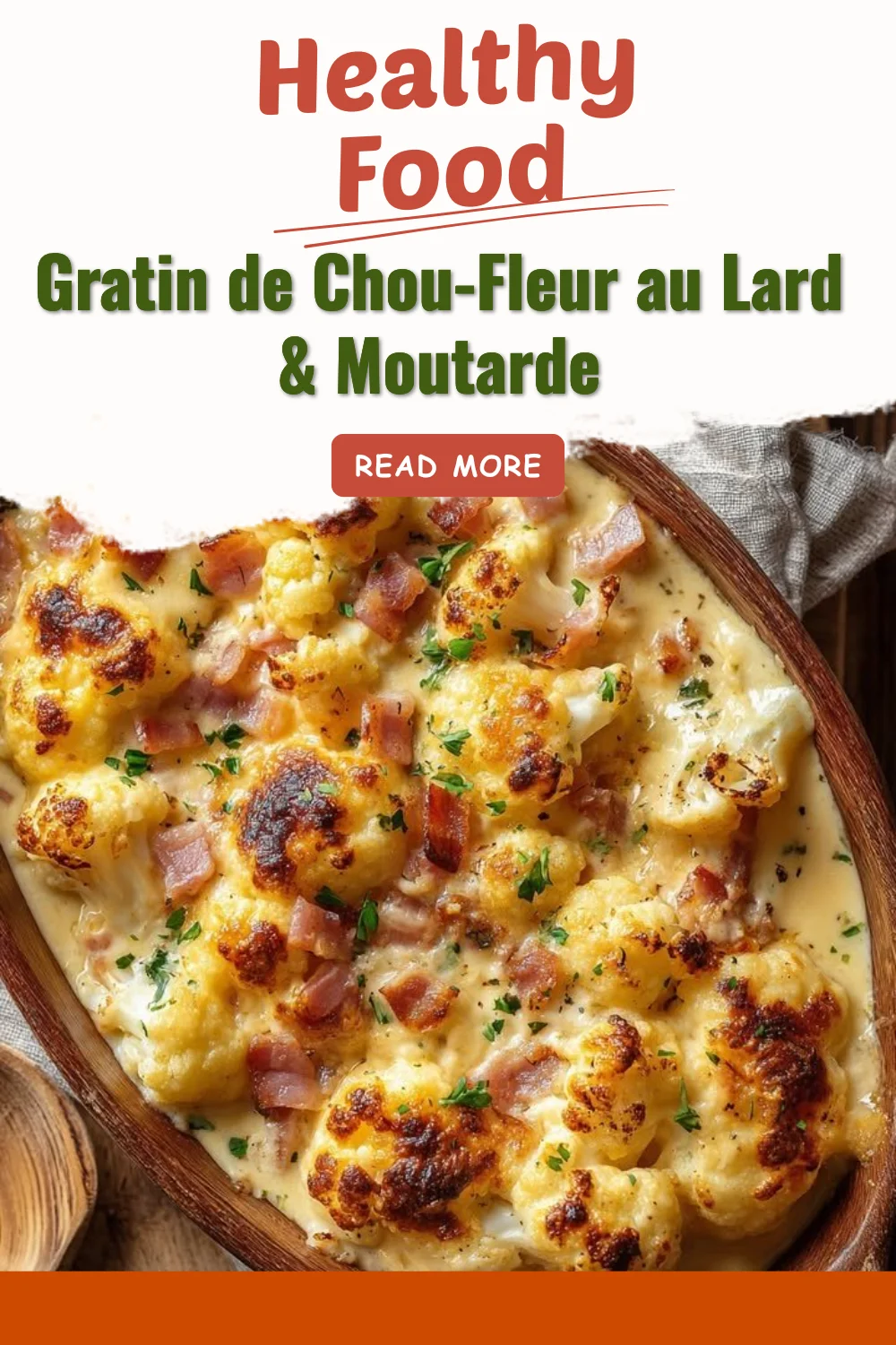 Gratin de chou-fleur au lard et moutarde, plat savoureux et réconfortant