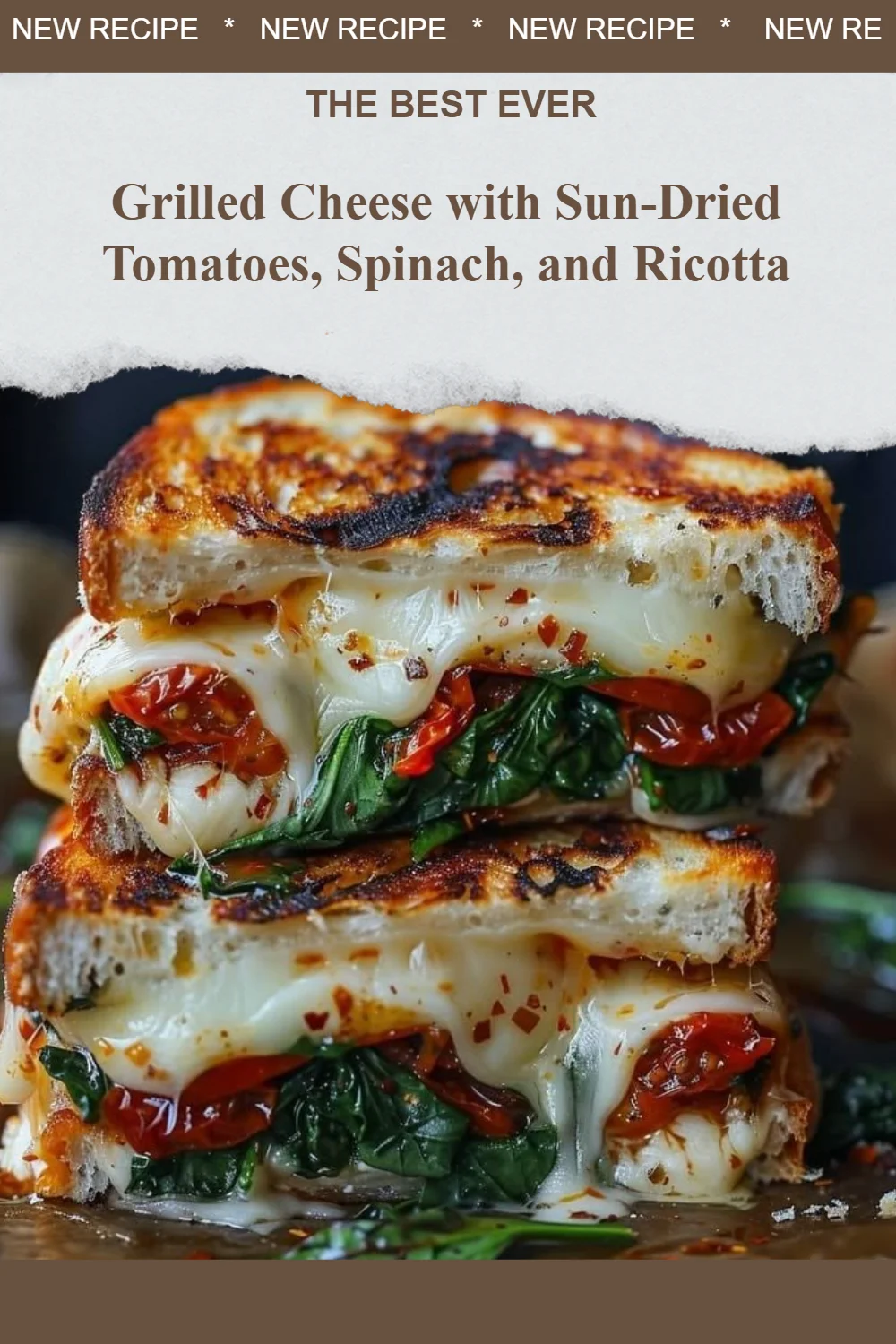 Grilled cheese avec tomates séchées, épinards et ricotta, un plat savoureux
