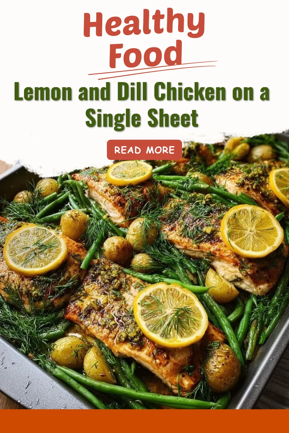 Poulet au citron et à l'aneth cuit sur une plaque unique avec légumes.