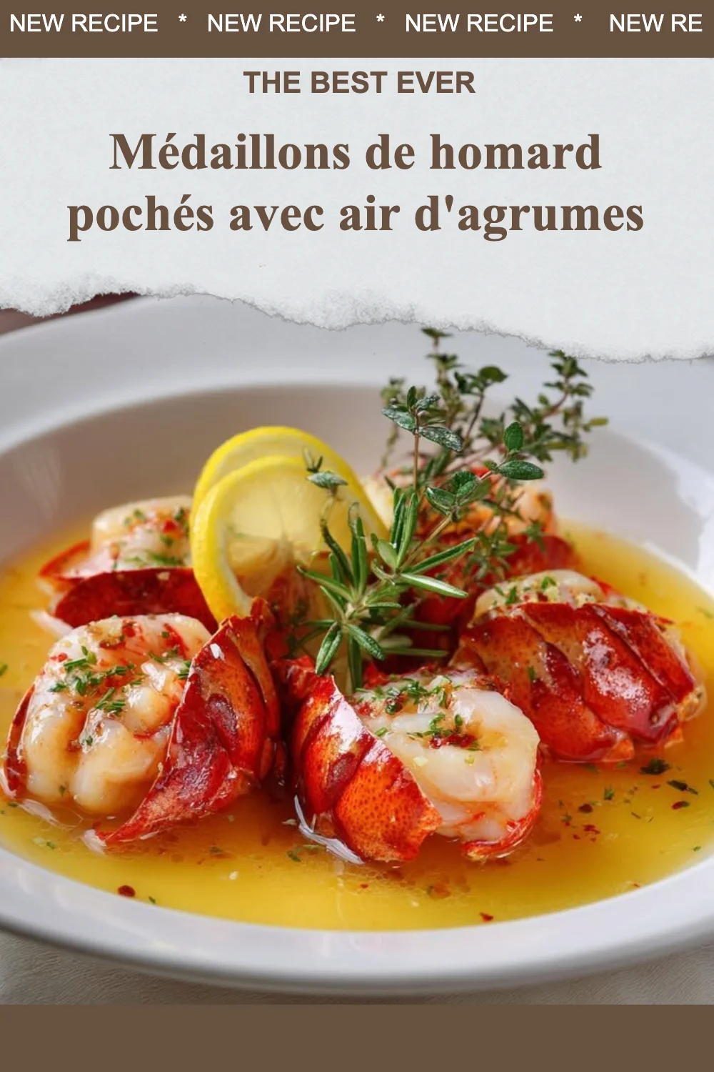 Médaillons de homard pochés avec air d'agrumes, plat gastronomique élégant