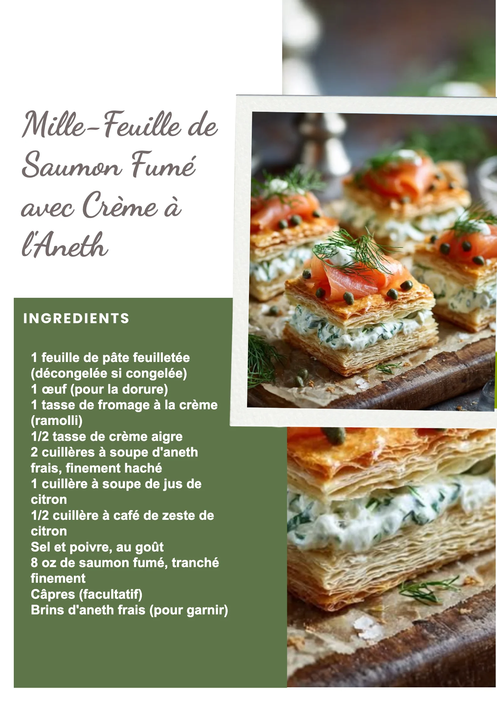 Mille-Feuille de Saumon Fumé avec Crème à l'Aneth, plat élégant et savoureux