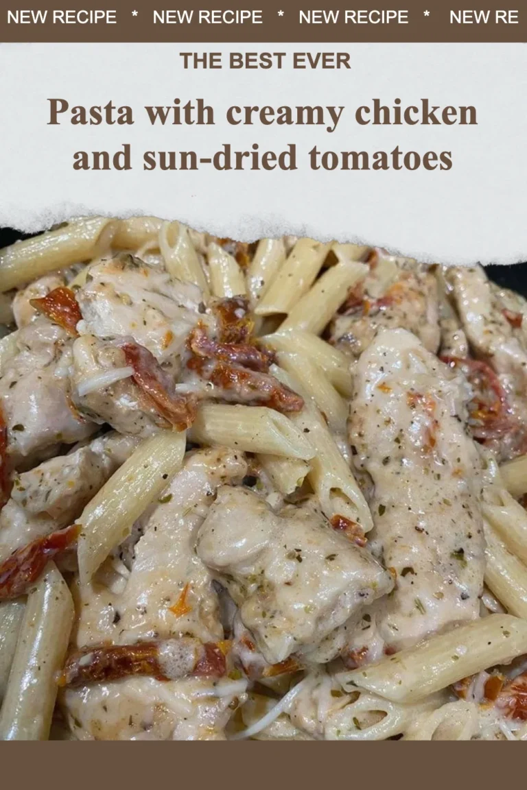 Pasta crémeuse avec poulet et tomates séchées, plat savoureux et réconfortant.