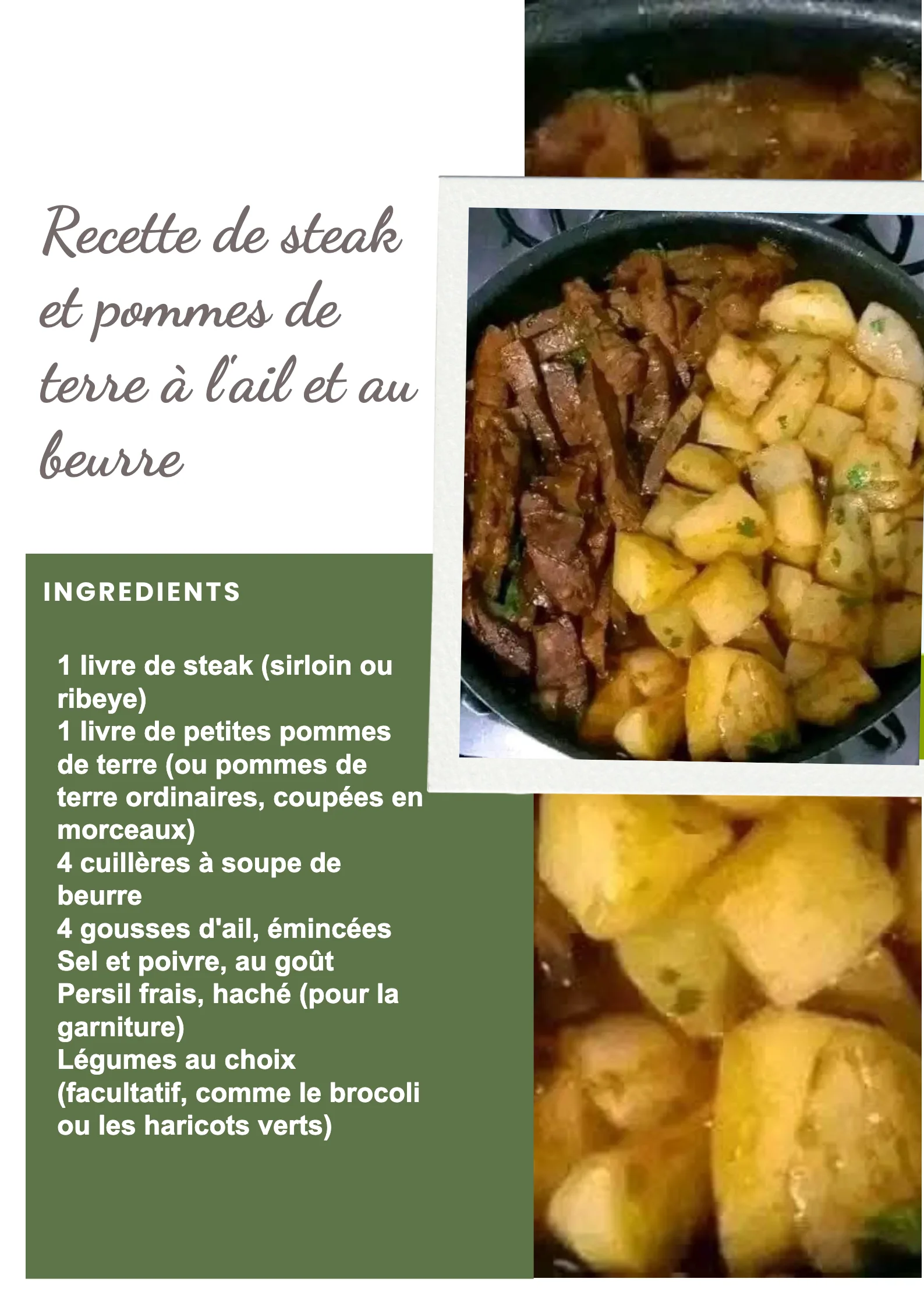 Recette de steak et pommes de terre à l'ail avec du beurre en plat savoureux