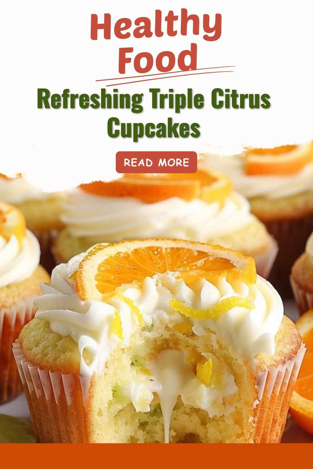 Cupcakes au triple agrume décorés de zestes de citron, orange et pamplemousse