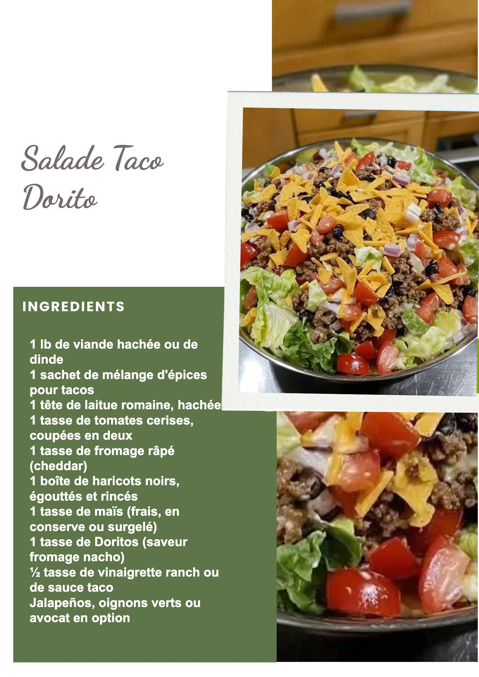 Salade Taco Dorito garnie de légumes frais et de tortilla croquante