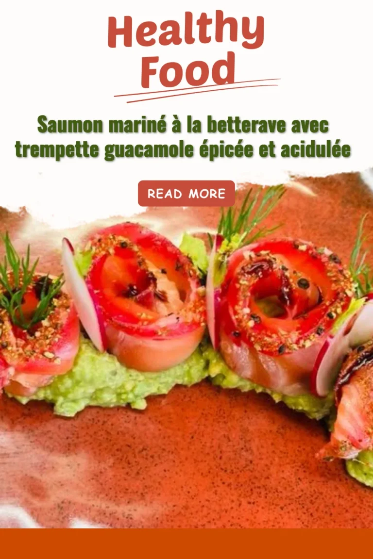 Saumon mariné à la betterave avec trempette guacamole épicée