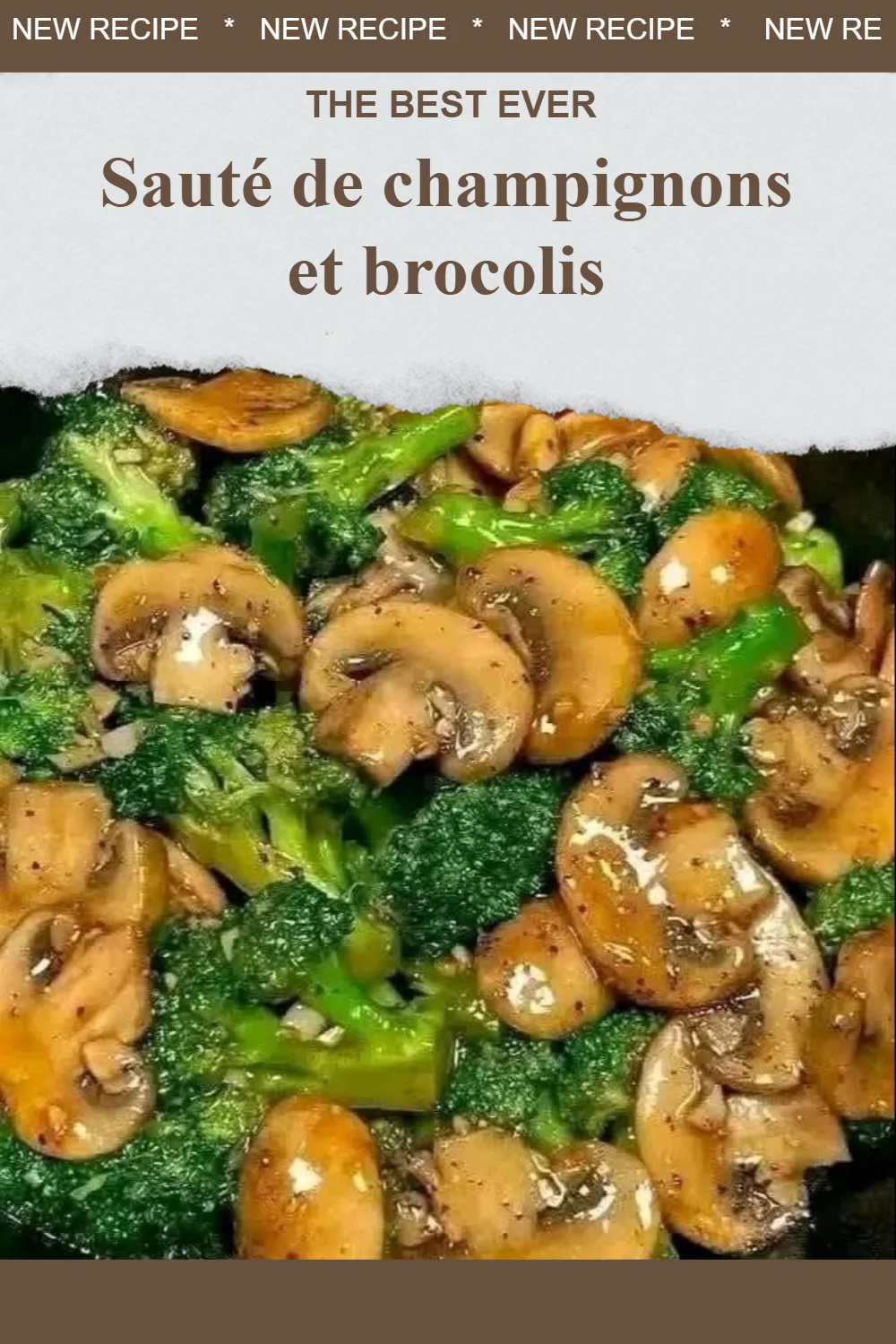 sauté de champignons et brocolis dans un plat coloré