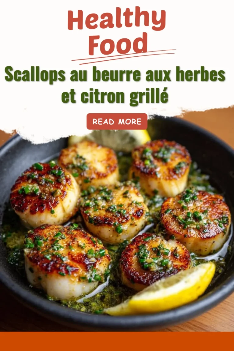 Coquilles Saint-Jacques au beurre aux herbes et citron grillé, délicieuse présentation