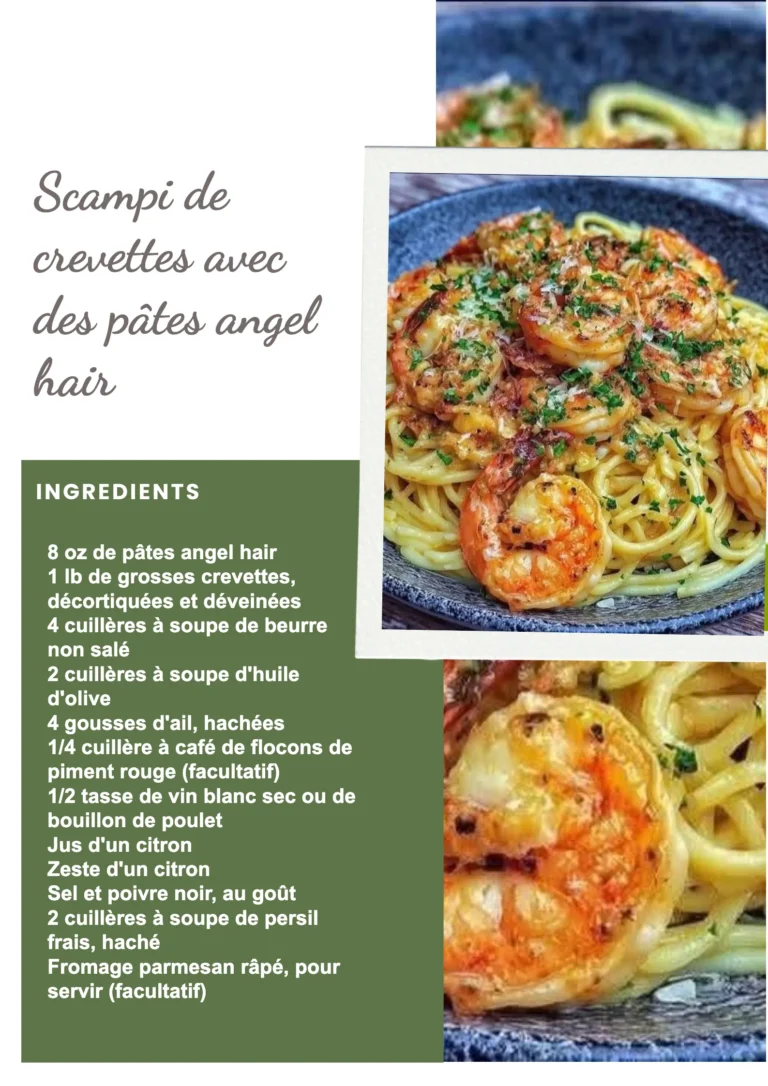 Assiette de scampi de crevettes servie avec des pâtes angel hair
