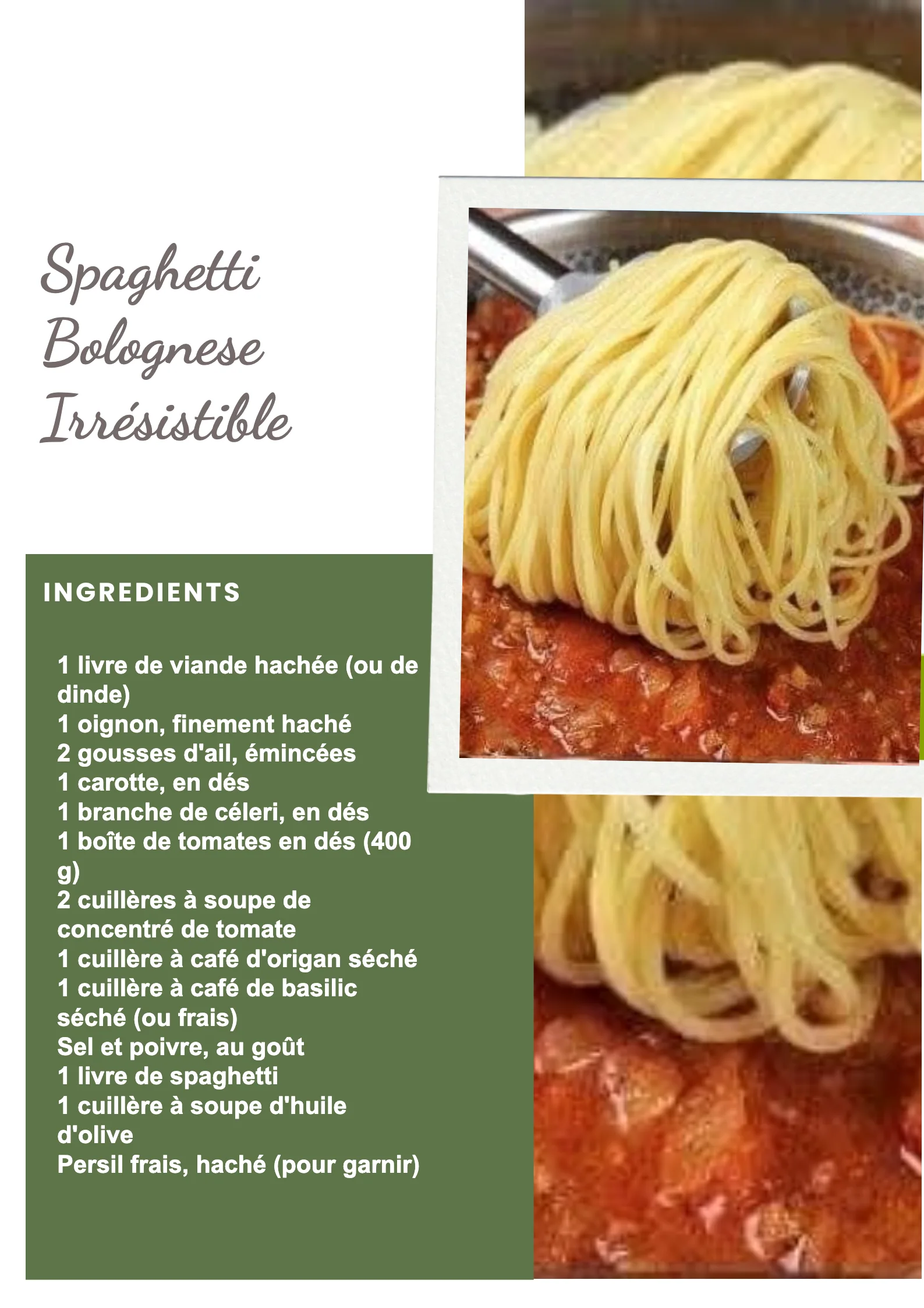 Assiette de spaghetti bolognese irrésistible garnie de basilic frais.