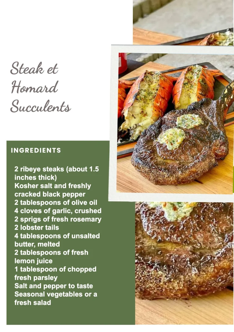 Plat de steak et homard succulents, une expérience culinaire inoubliable.