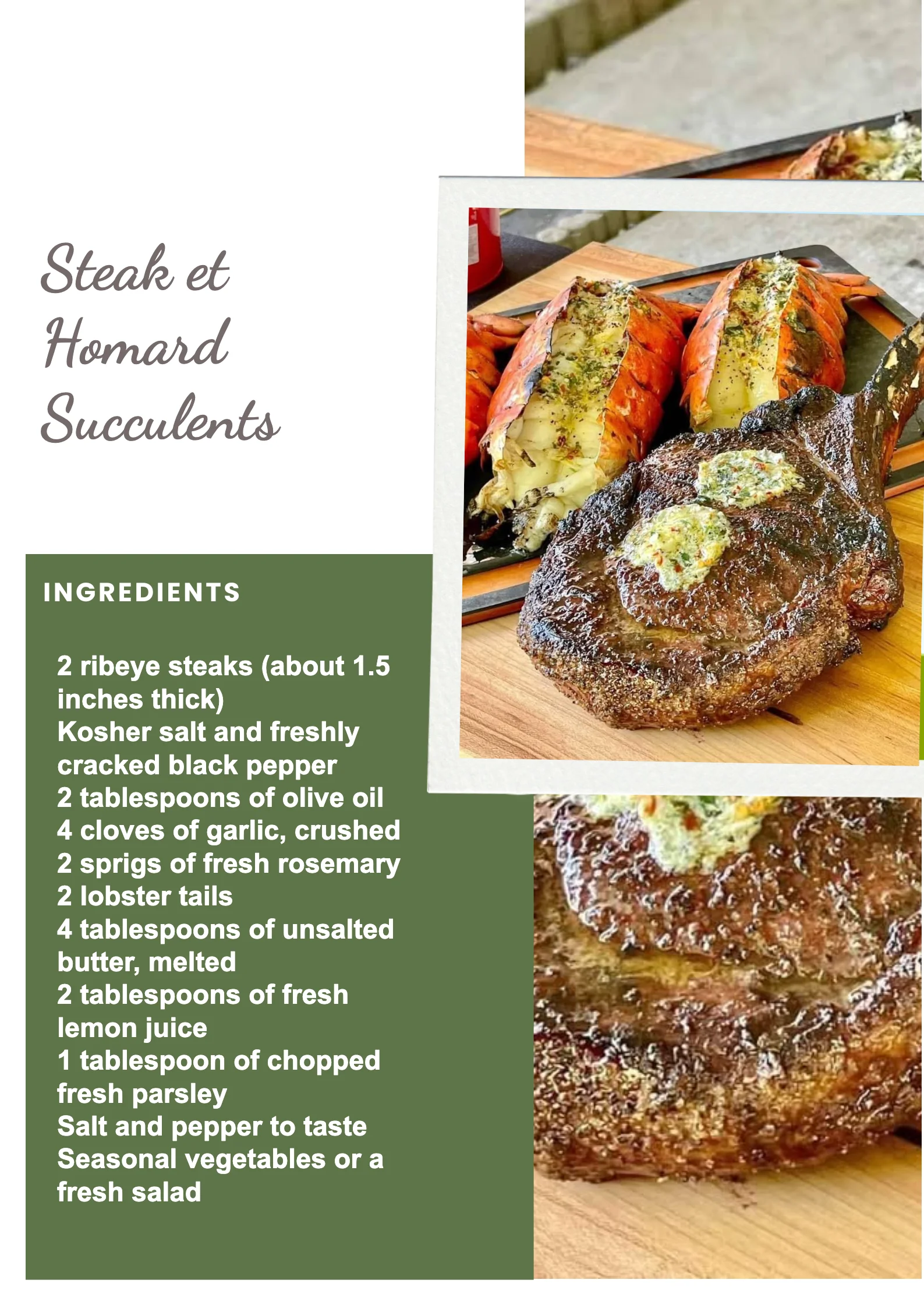 Plat de steak et homard succulents, une expérience culinaire inoubliable.